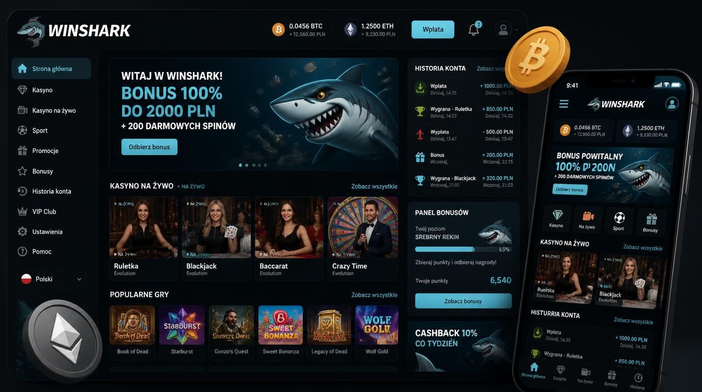 Telefon z panelem gry krypto i historią konta w aplikacji Winshark